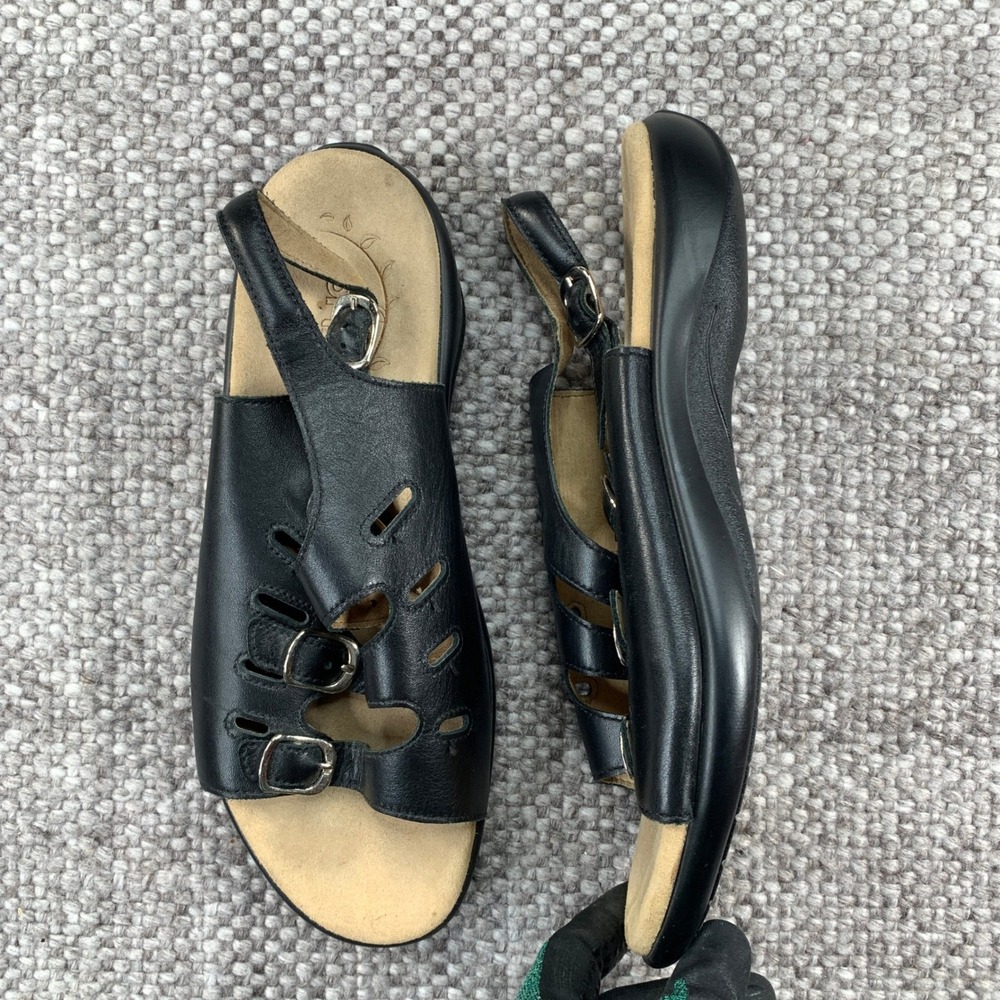 SAS Mystic Comfort Sandals Womens 11 WW Black Adjustable Leather Slingback